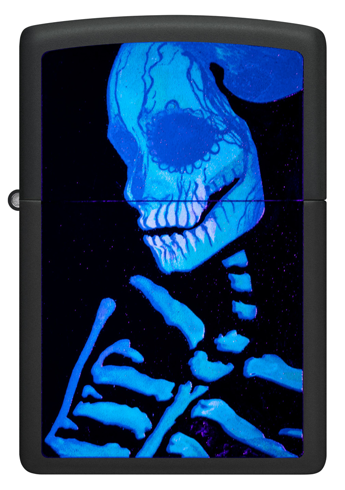 фото Зажигалка zippo skeleton design с покрытием black light, латунь/сталь, черная, матовая