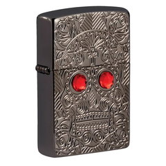 Фото Зажигалка ZIPPO Armor Crystal Skull Design с покрытием High Polish Black Ice, латунь/сталь, чёрная, 37х13x58 мм