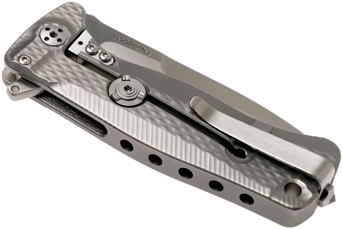 Нож складной LionSteel SR22 G (GREY) Mini, сталь Uddeholm Sleipner® Satin, рукоять титан по технологии Solid®, серый - фото 2