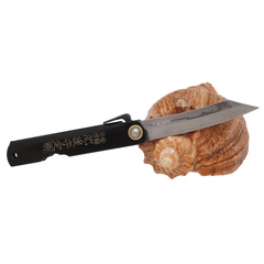 Фото Складной нож Nagao Higonokami Damascus hand forging, 80мм, сталь Aogami, рукоять металл, черный