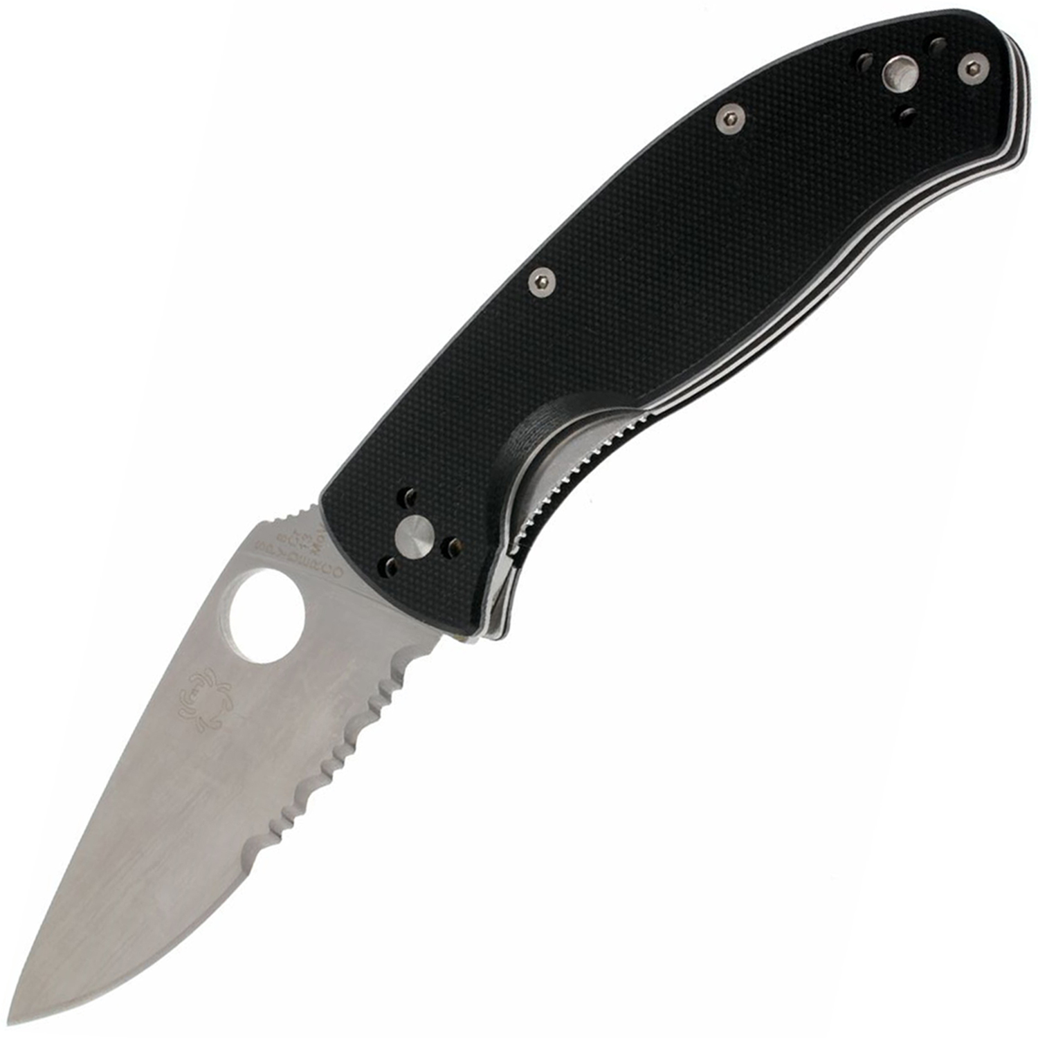 Нож складной Tenacious Spyderco 122GPS, сталь 8Cr13MOV Satin Combo, рукоять стеклотекстолит G-10, чёрный