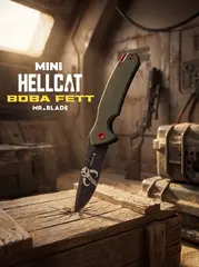 Фото Складной нож Mr.Blade Hellcat Mini Mandalorian blackwash, сталь VG-10, рукоять Olive G10
