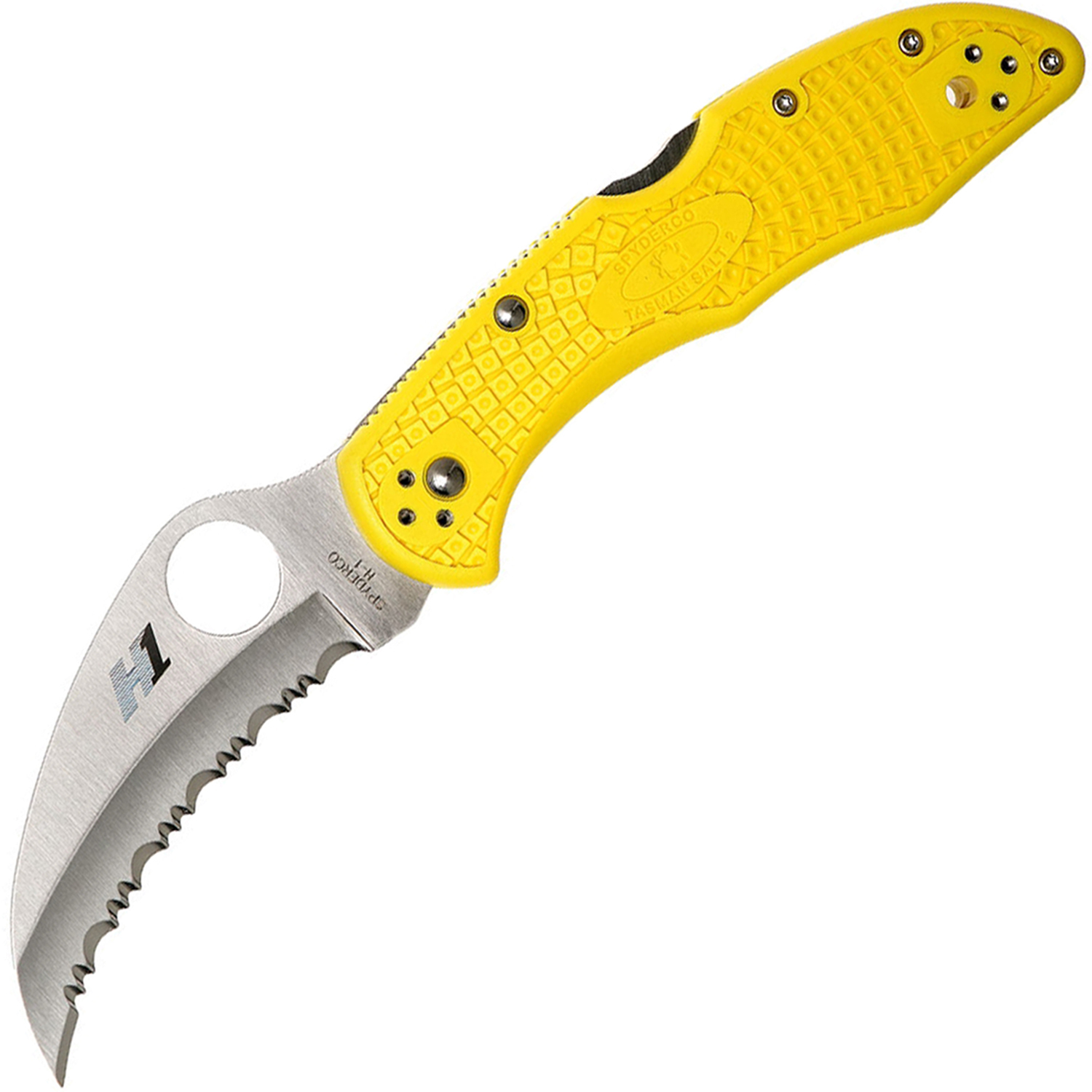 фото Складной нож tasman salt 2 - spyderco 106syl2, сталь h1 satin serrated, рукоять термопластик frn, жёлтый