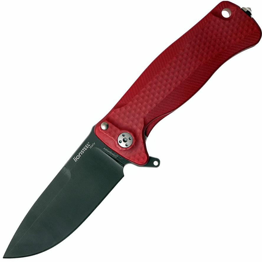 Нож складной LionSteel SR22A RB Mini, сталь Uddeholm Sleipner® Black Finish, рукоять алюминий (Solid®), красный - фото 1