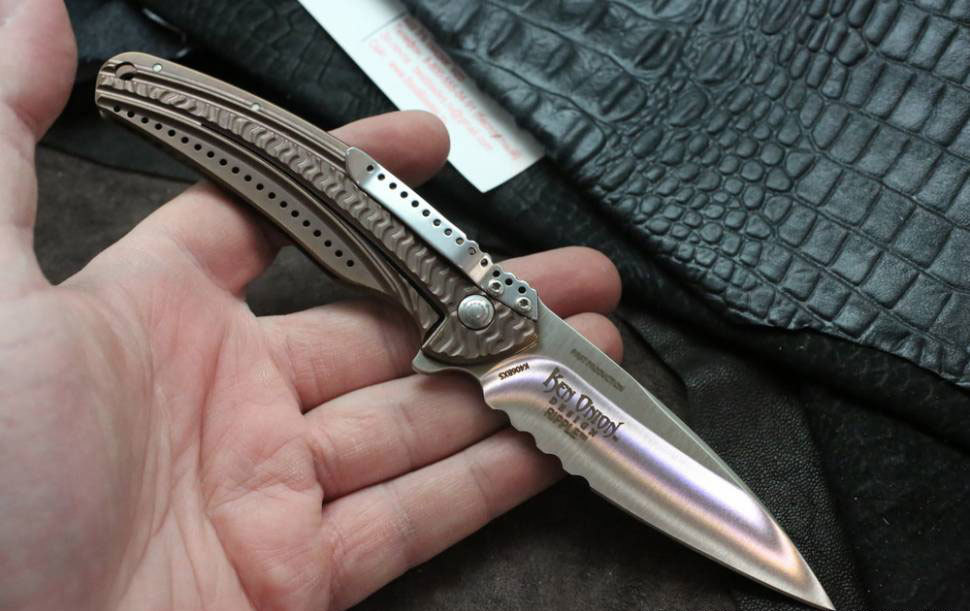 фото Складной нож crkt ripple bronze combo, сталь acuto 440, рукоять нержавеющая сталь 420j2