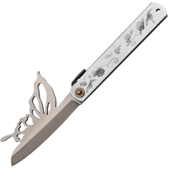 Фото Нож складной Higonokami Nagao Butterfly, 95мм, сталь San-Mai с сердечником из стали AoGami Blue Paper 3 слоя, рукоять нержавеющая сталь серебристая