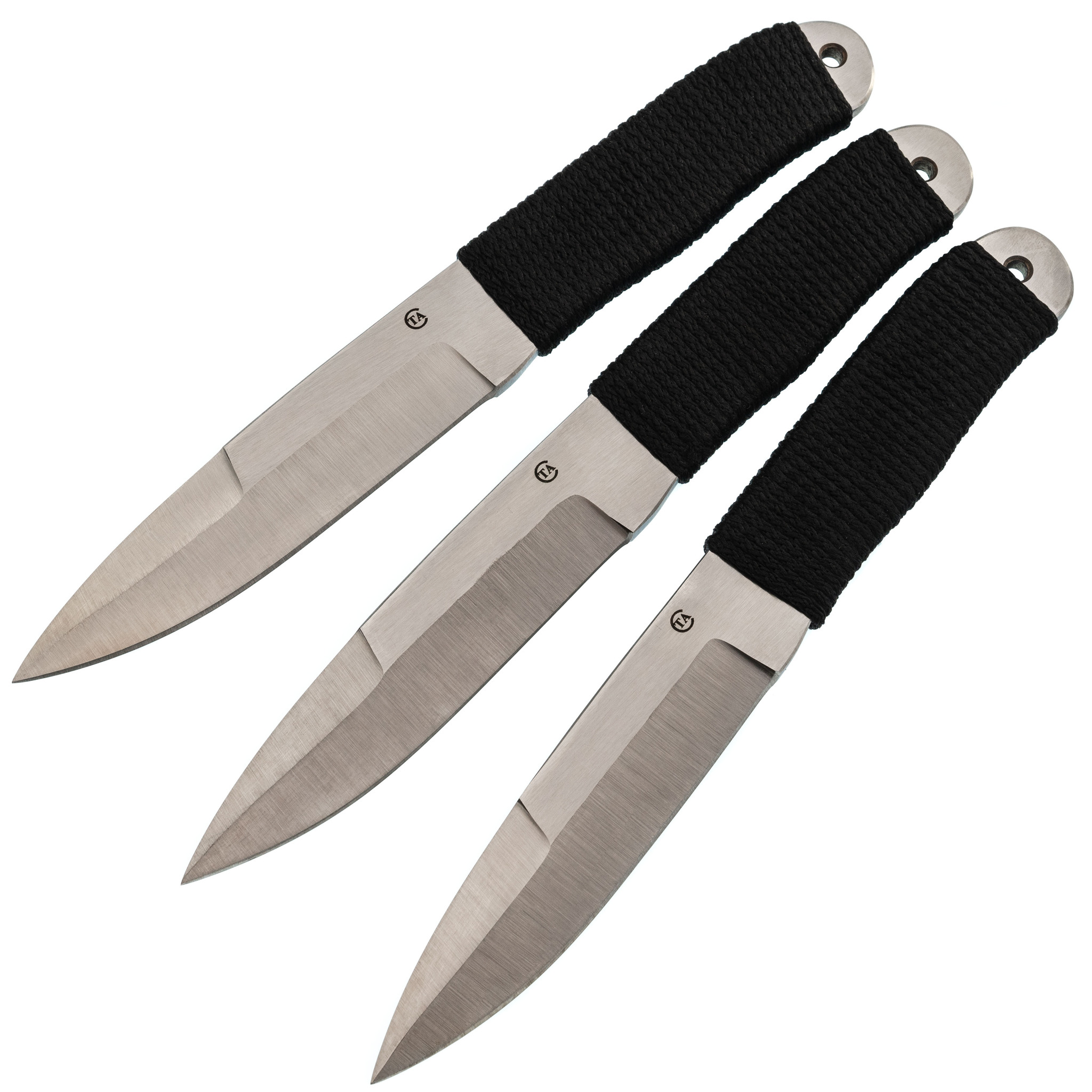 Набор Спортивных ножей Тайга, комплект 3 шт, сталь 65х13, с веревочной намоткой, Подарочные наборы ножей, Наборы стальных ножей