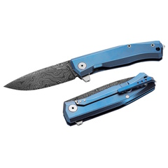 Фото Складной нож LionSteel MT01, сталь дамаск, рукоять титан, синий