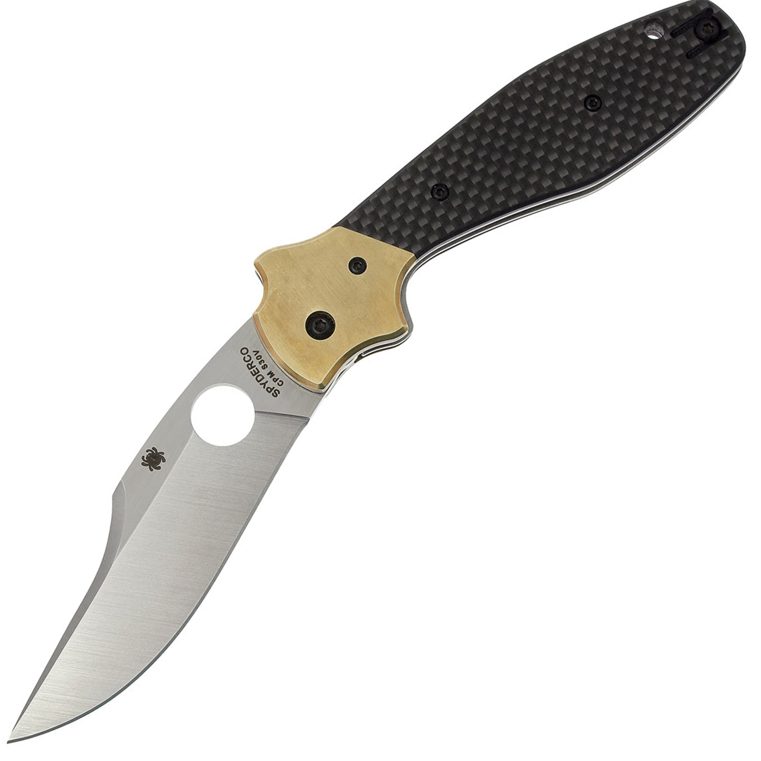 Нож складной Schempp Bowie Spyderco 190CFP, сталь Crucible CPM® S30V™ Satin Plain, рукоять карбон/стеклотекстолит G10/латунь, чёрный