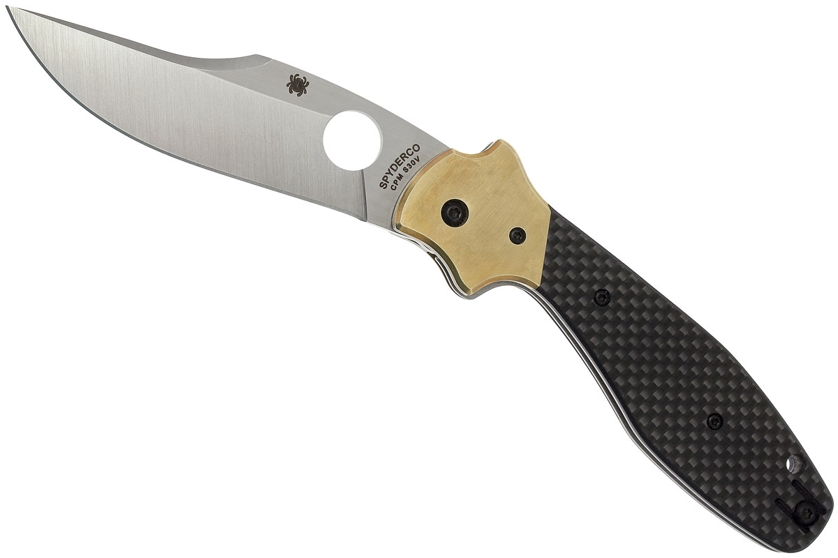 фото Нож складной schempp bowie spyderco 190cfp, сталь crucible cpm® s30v™ satin plain, рукоять карбон/стеклотекстолит g10/латунь, чёрный