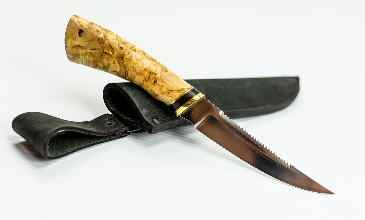 Нож Рыбак-2, сталь Х12МФ, карельская берёза доска разделочная доляна 32×20×2 см с выемками для пальцев берёза