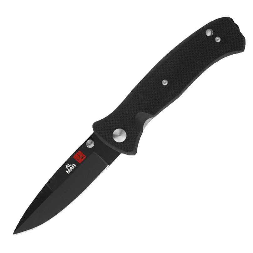 Нож складной Al Mar Mini Sere 2000™, сталь VG-10 Black Ceracote, рукоять стеклотекстолит G-10 нож кухонный samura damascus sd 0031 y сталь vg 10 дамаск рукоять стеклотекстолит