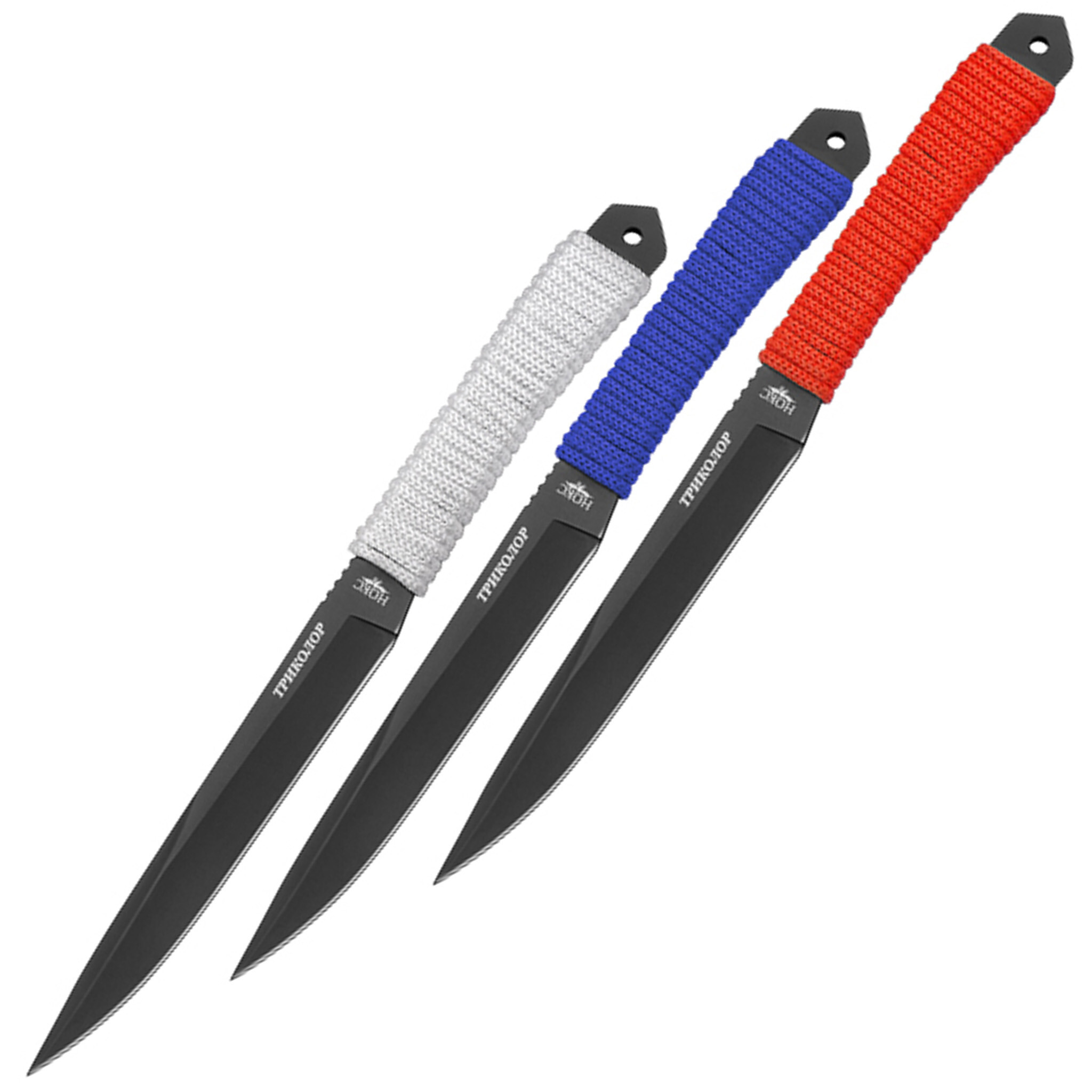 Набор из 3-х Спортивных ножей Триколор, НОКС ножны   для 3 х спортивных ножей кожаные черные