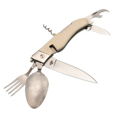 Фото Складной нож с вилкой и ложкой Витязь Гурман, сталь 8Cr13MoV, рукоять древесина
