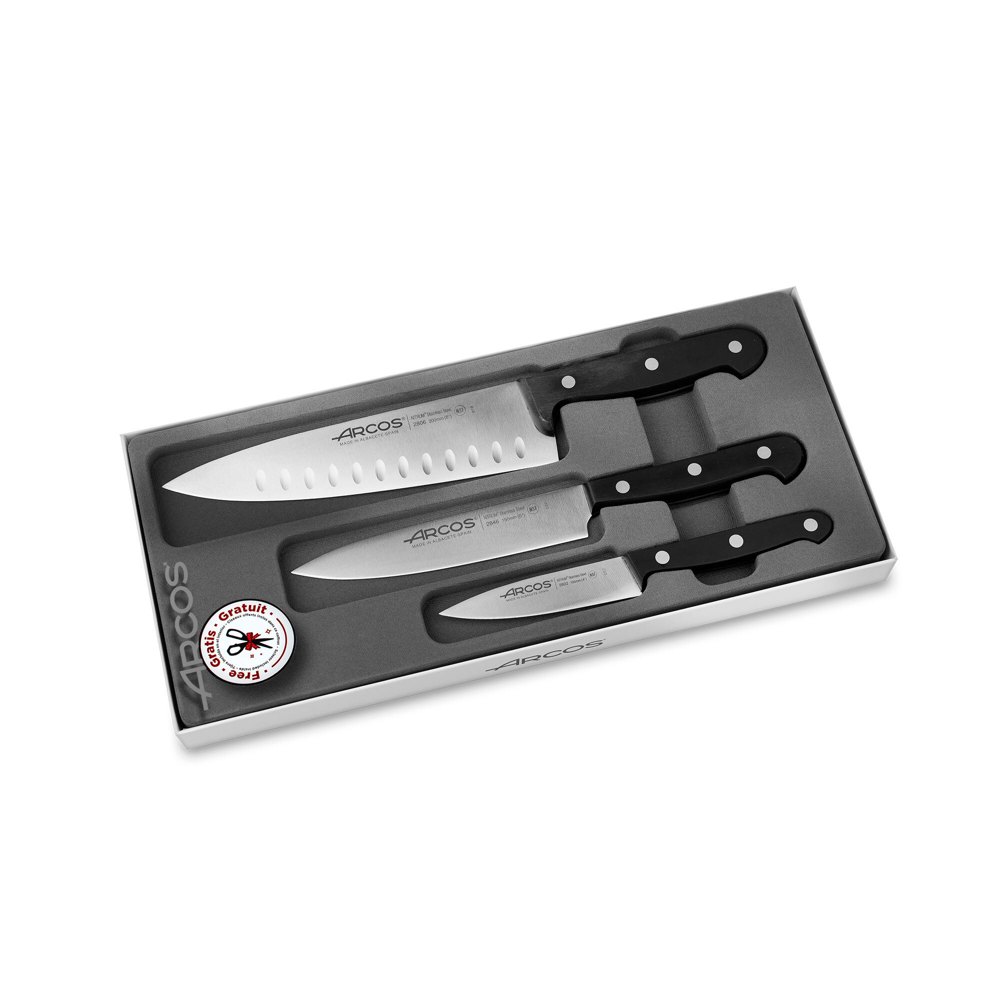 фото Набор из 3-х кухонных ножей с ножницами arcos universal