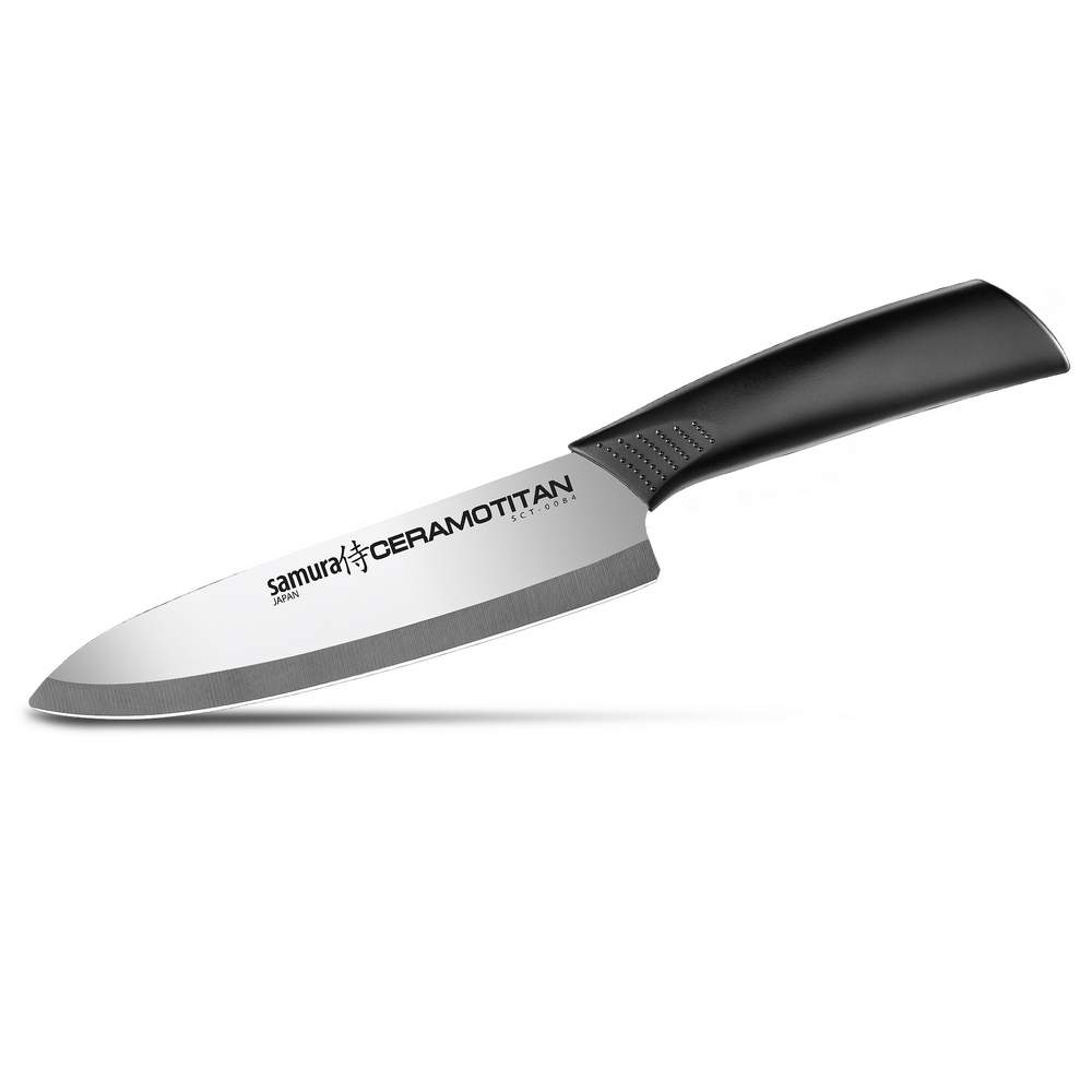 Нож кухонный CERAMOTITAN Samura, Шеф 175 мм, черная рукоять (глянцевый)