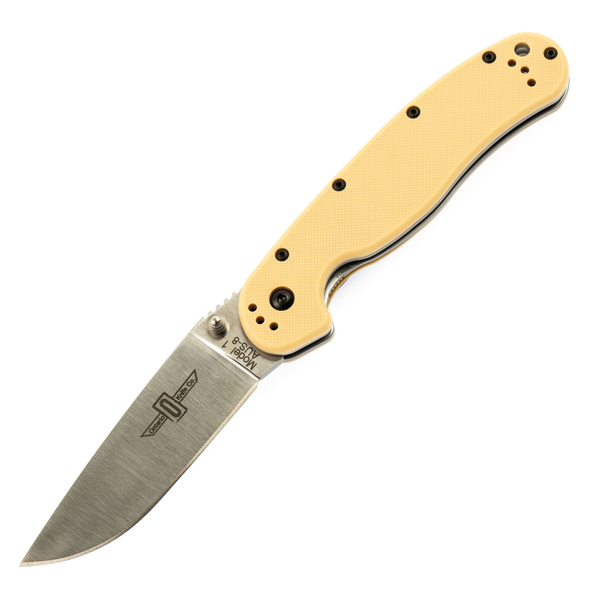 Нож складной Ontario RAT-1, сталь Aus-8. Клинок - Satin, Рукоять - Tan GRN