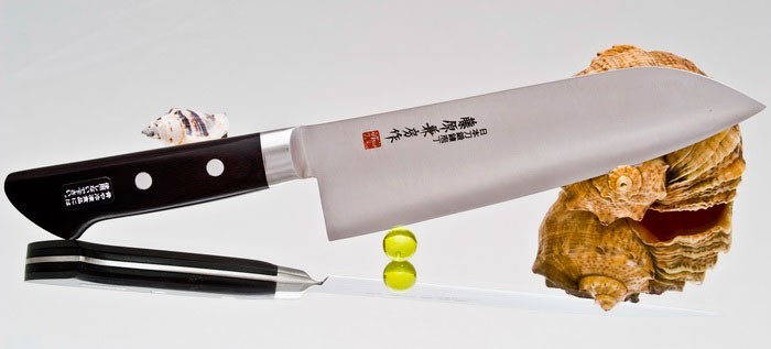 Нож кухонный Santoku 180 мм, Fujiwara, FKM-07, сталь Molybdenum Vanadium, Pakka wood, чёрный