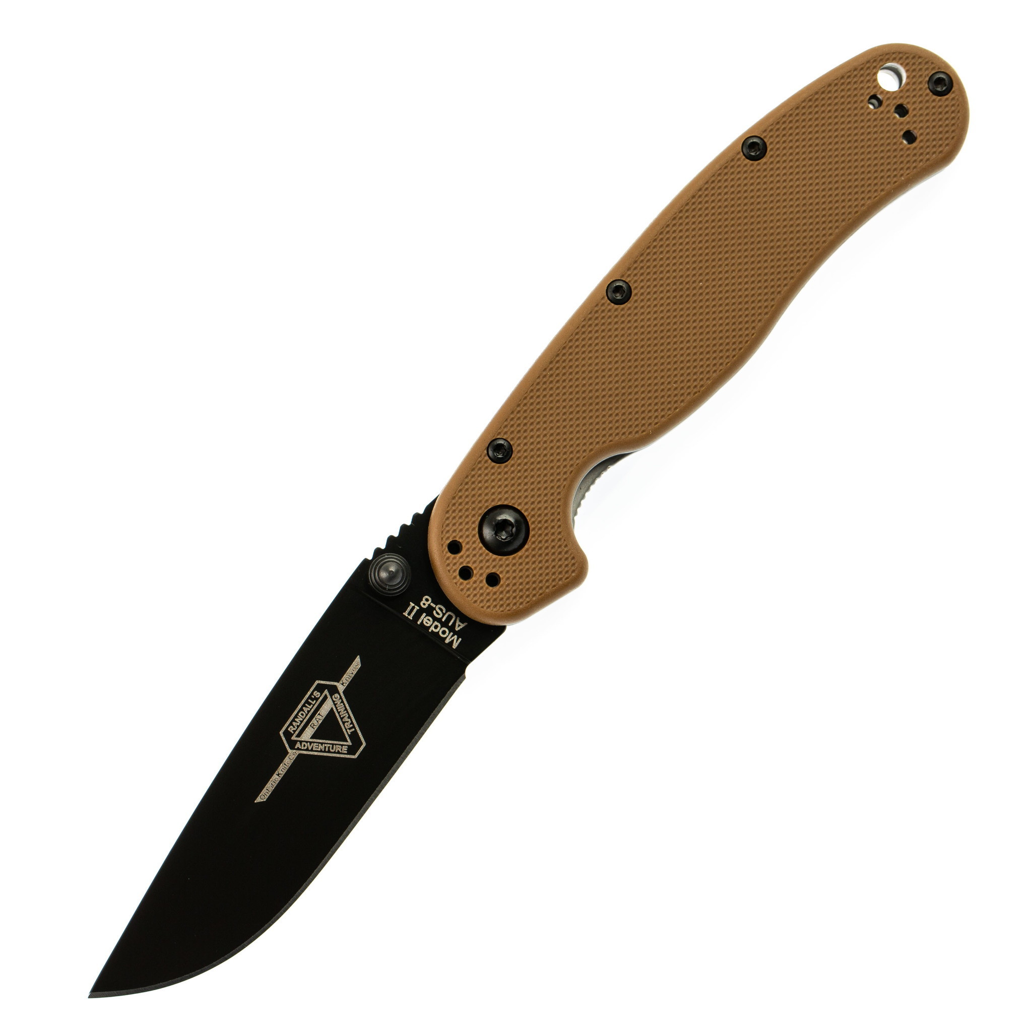 Нож складной Ontario RAT-2, сталь Aus-8, клинок черный - Black, рукоять - Brown GRN