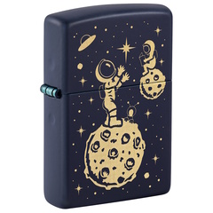 Фото Зажигалка ZIPPO Lost in Space Design с покрытием Navy Matte, латунь/сталь, синяя, 38x13x57 мм