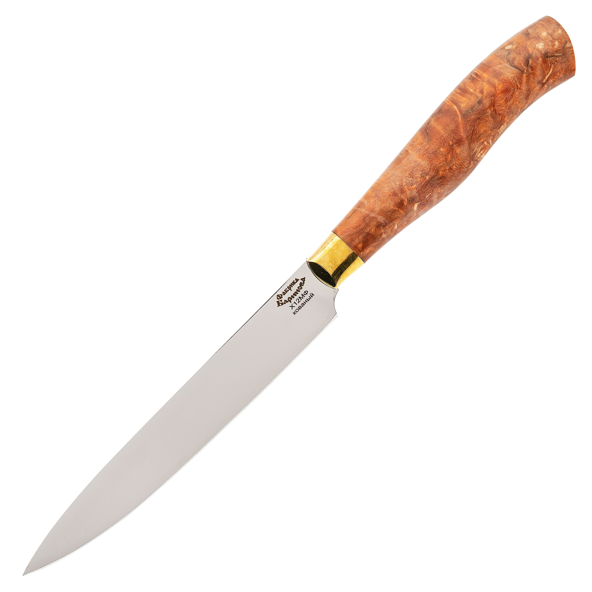 Нож кухонный Универсал-1  Х12МФ, карельская береза, латунь