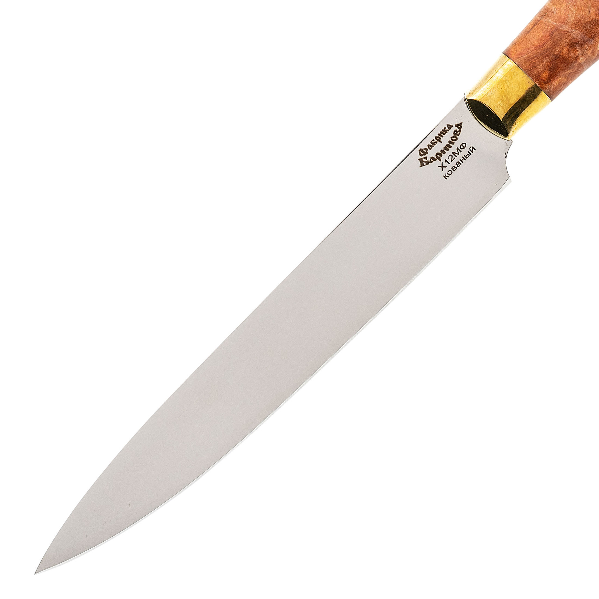 Нож кухонный Универсал-1  Х12МФ, карельская береза, латунь от Ножиков