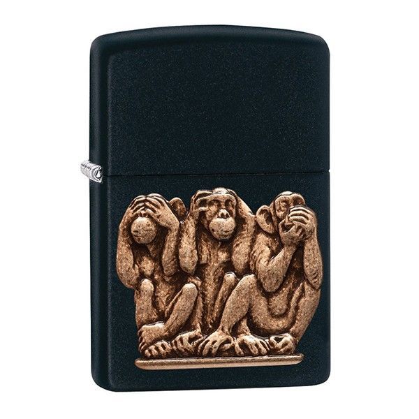 Зажигалка ZIPPO Classic Monkey с покрытием Black Matte, латунь/сталь, чёрная, матовая, 36x12x56 мм