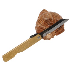 Фото Складной нож Nagao Higonokami Hiraki, 80мм, сталь Aogami Kurouchi, рукоять латунь, Golden style