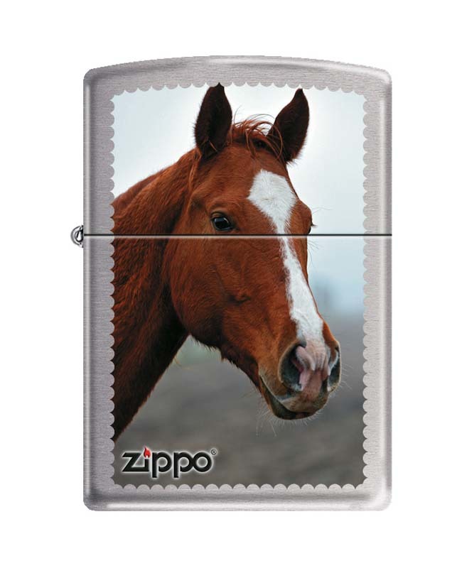 Зажигалка ZIPPO Рыжая лошадь, латунь с покрытием Brushed Chrome, серебристая, матовая, 36x12x56 мм
