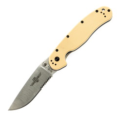 Фото Нож складной полусеррейторный Ontario RAT-1, сталь Aus-8, Satin, рукоять термопластик GRN, tan