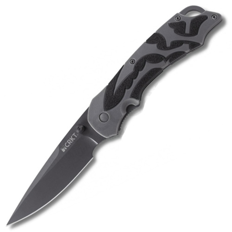 Полуавтоматический складной нож Moxie Silver, CRKT 1102, сталь 8Cr14MoV Black Oxide, рукоять термопластик/резина, серый - фото 1