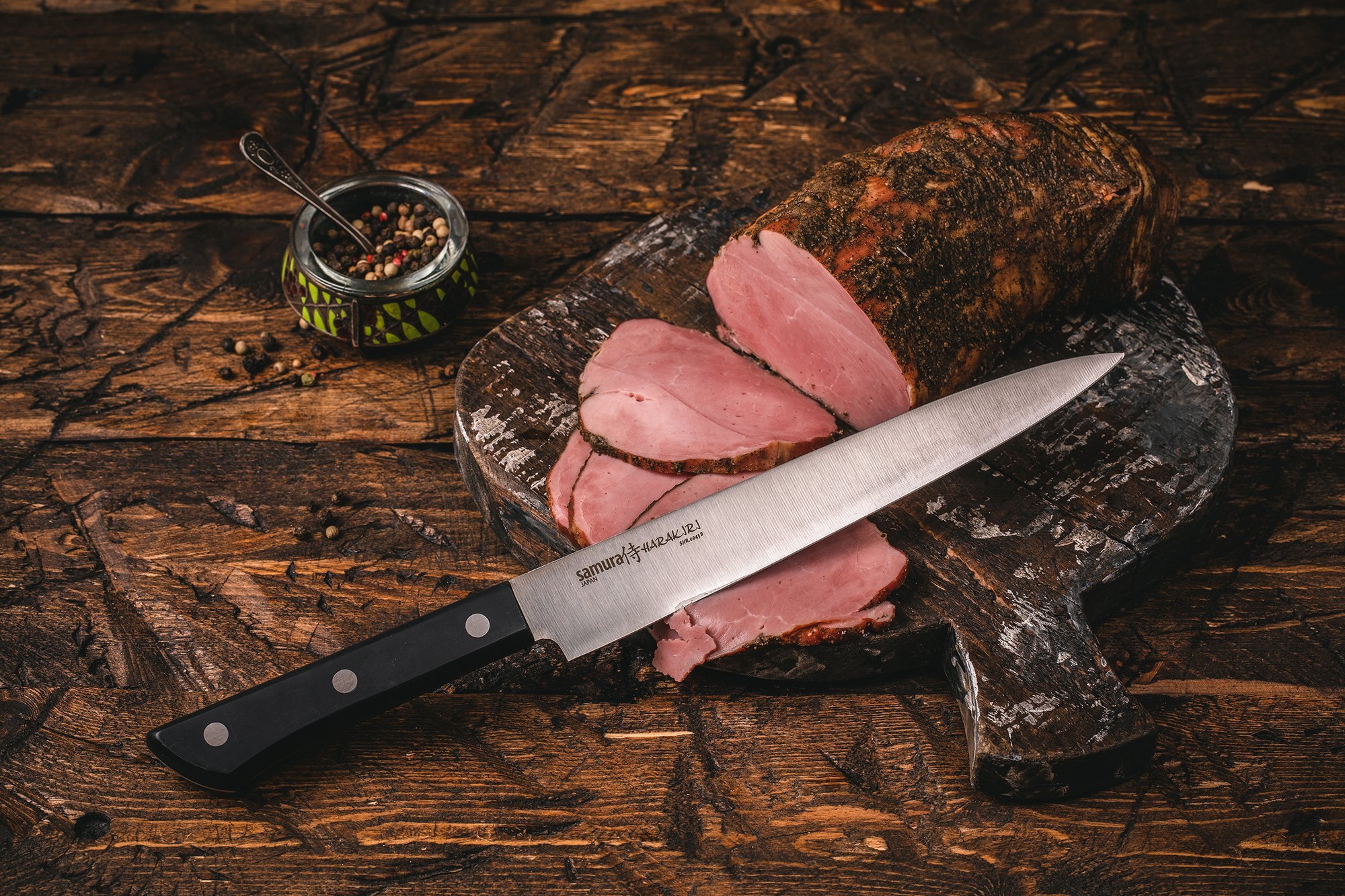 Нож кухонный для тонкой нарезки Samura "Harakiri" (SHR-0045B) 196 мм, сталь AUS-8, рукоять ABS пластик, чёрный от Ножиков
