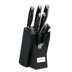 Фото Набор кухонных ножей Okroshka Tartar в подставке, 5 ножей + ножницы, сталь 5cr15mov, рукоять сталь/пластик