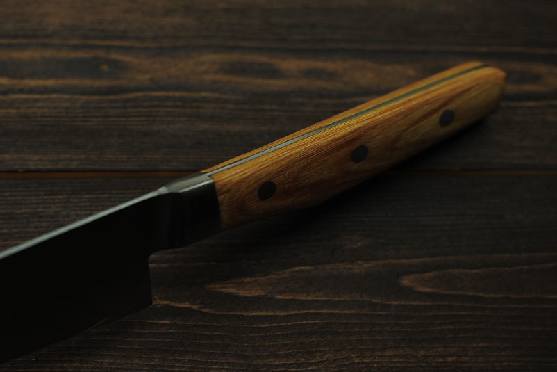 Нож кухонный Сантоку Shimomura, сталь VG-10 в обкладах из дамаска, рукоять Pakka wood - фото 3