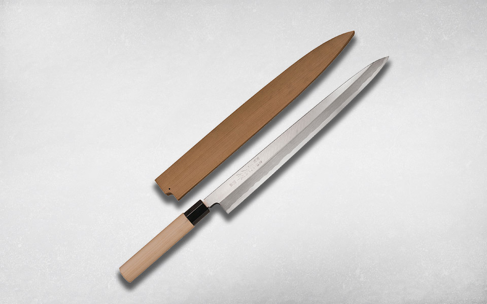 фото Нож кухонный янагиба 330 мм, masahiro, 16222c, сталь ки гами, магнолия, коричневый