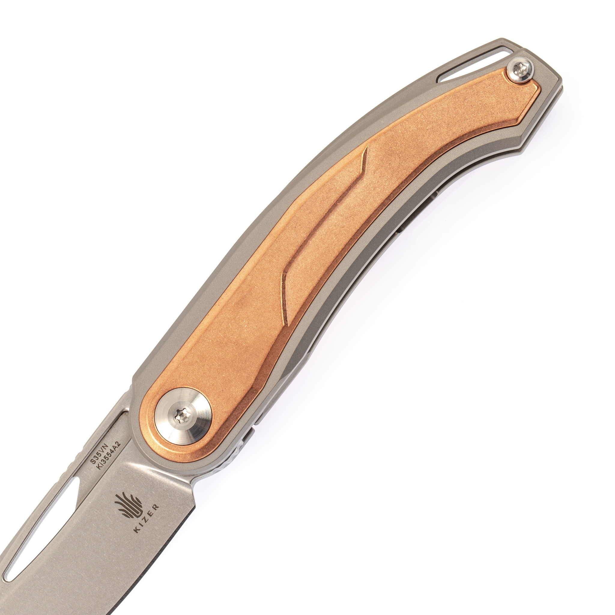 Складной нож Kizer Apus, сталь CPM S35VN, рукоять титан/ Bronze Carbon - фото 3