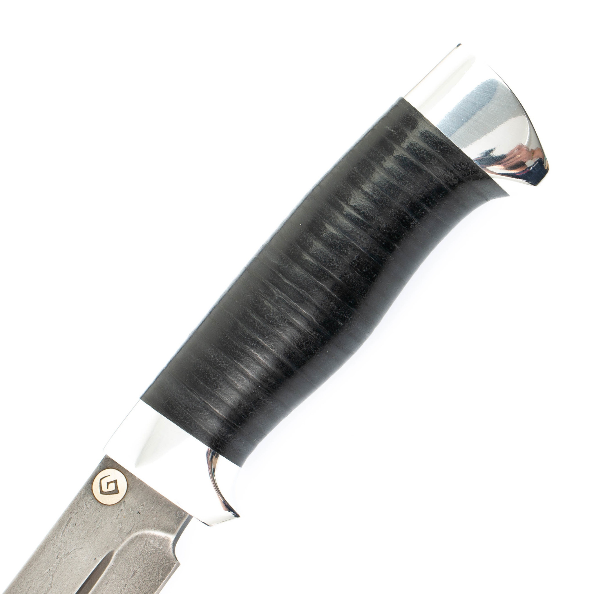 Нож разделочный, рукоять кожа, булатная сталь - фото 2