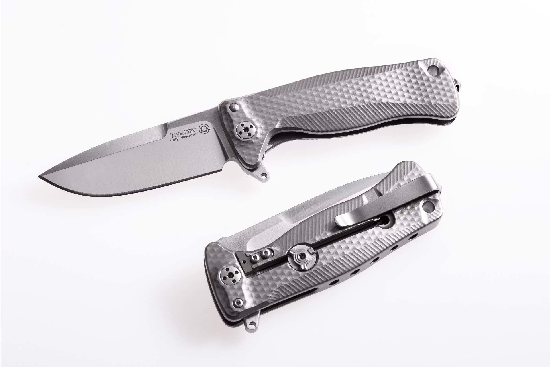 Нож складной LionSteel SR22 G (GREY) Mini, сталь Uddeholm Sleipner® Satin, рукоять титан по технологии Solid®, серый - фото 4