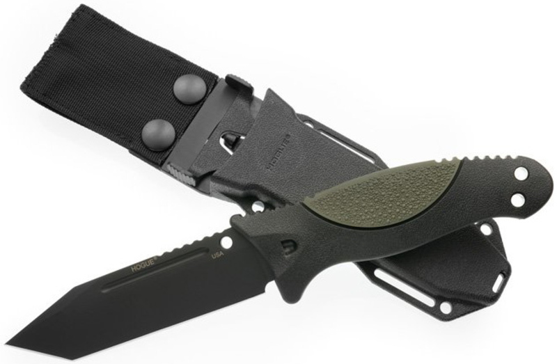 фото Нож с фиксированным клинком ex-f02 black tanto blade, od green handle 11.4 см. hogue