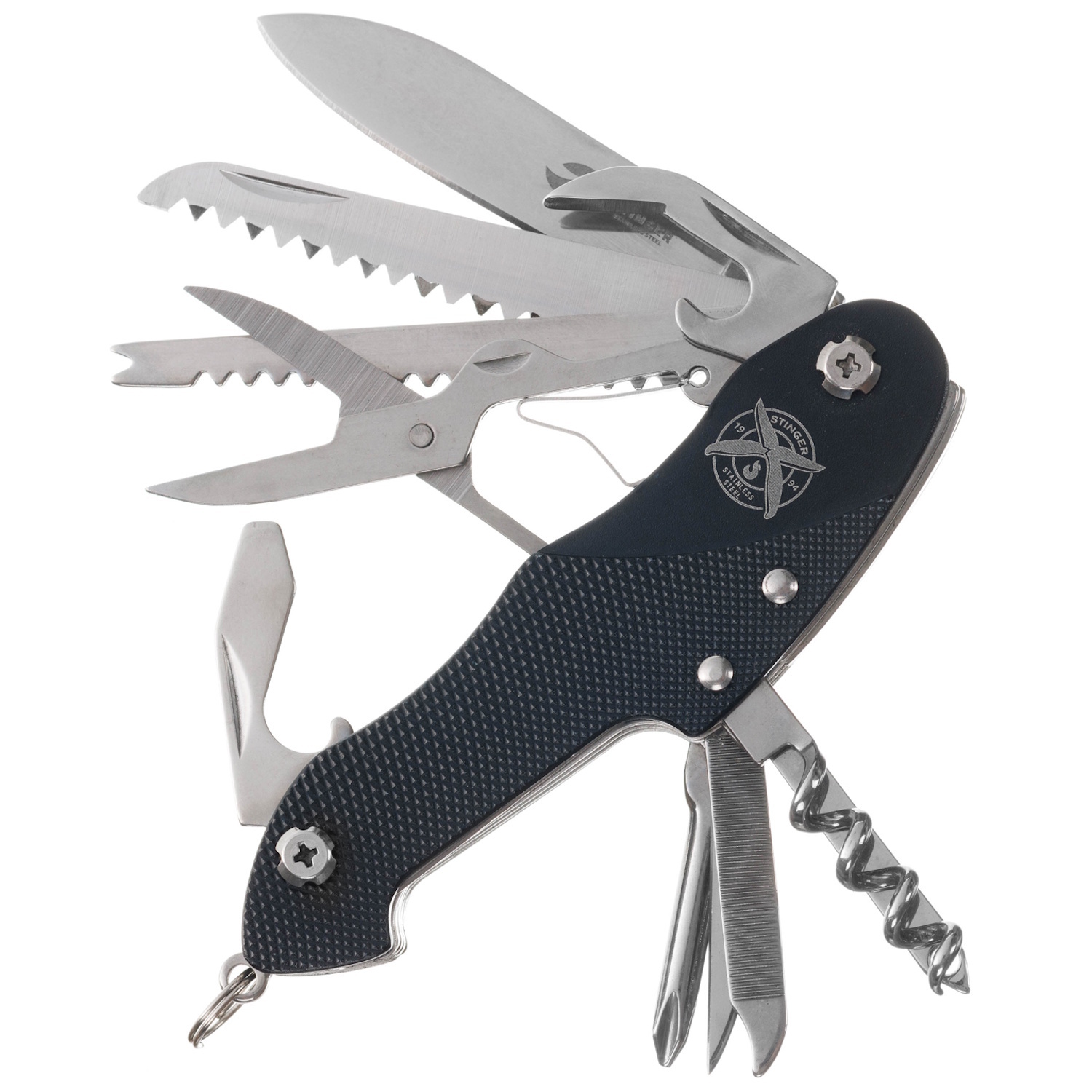 

Нож перочинный Stinger FK-KG5011L7B 96 мм, 15 функций, черный, в блистере