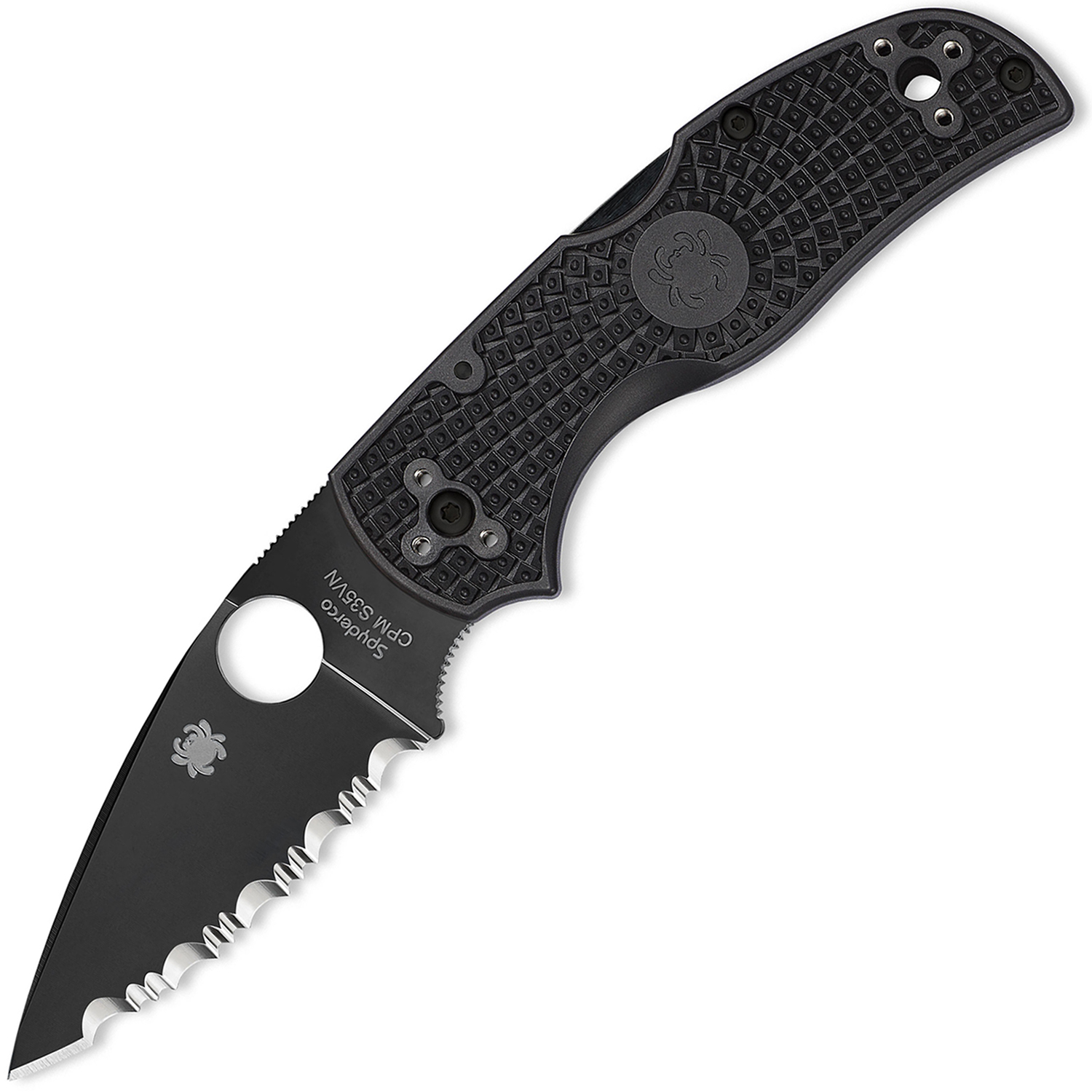 Нож складной Native® 5 Lightweight Spyderco 41SBBK5, сталь СРМ® S30V Black DLC-Coated Serrated, рукоять термопластик FRN, чёрный - фото 1