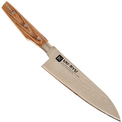 Фото Кухонный нож шеф Shimomura Сантоку 170 мм, сталь VG-10 Damascus, рукоять дерево