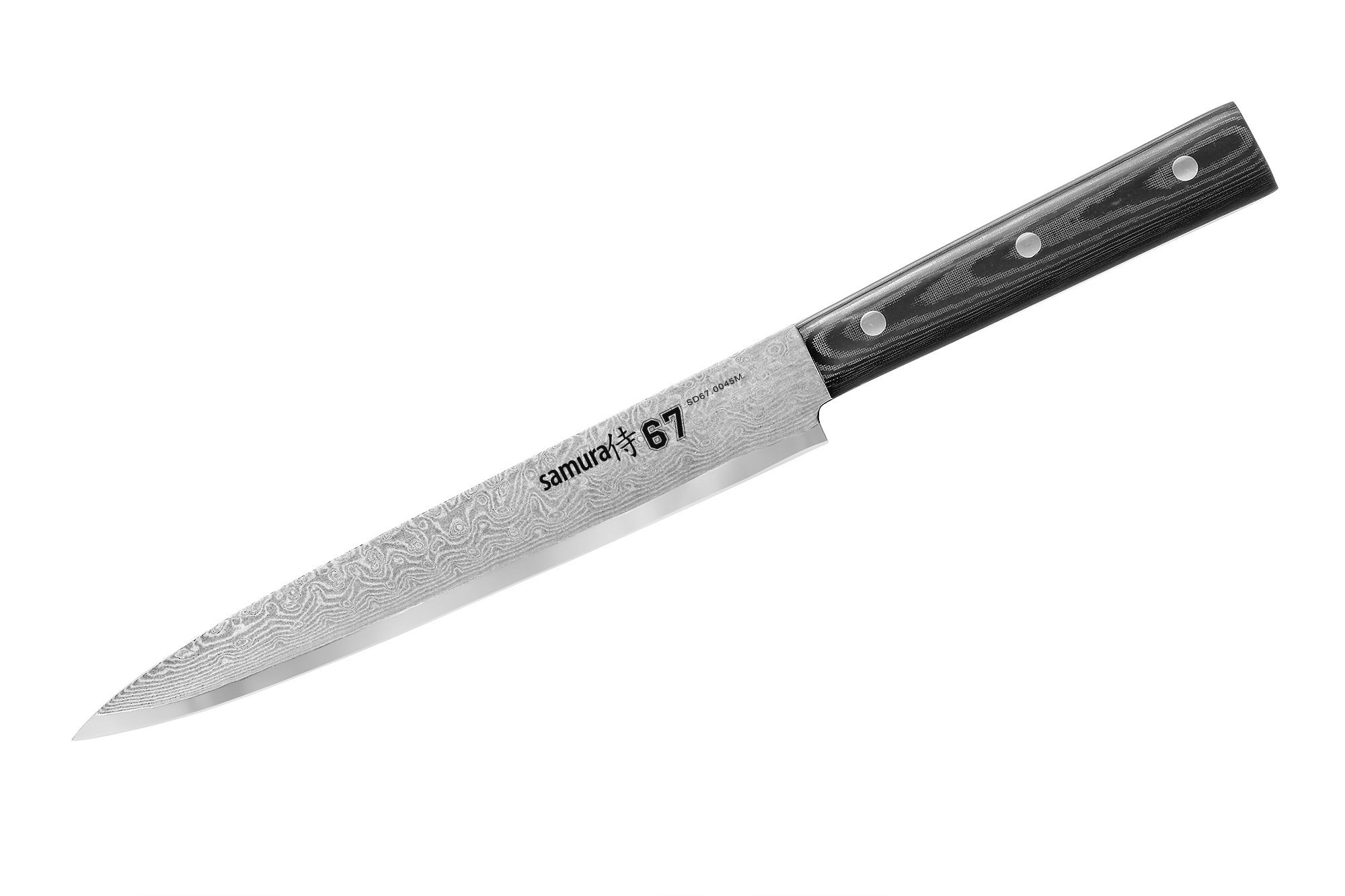 Нож кухонный "Samura 67" для нарезки  195 мм, дамаск 67 слоев, микарта от Ножиков