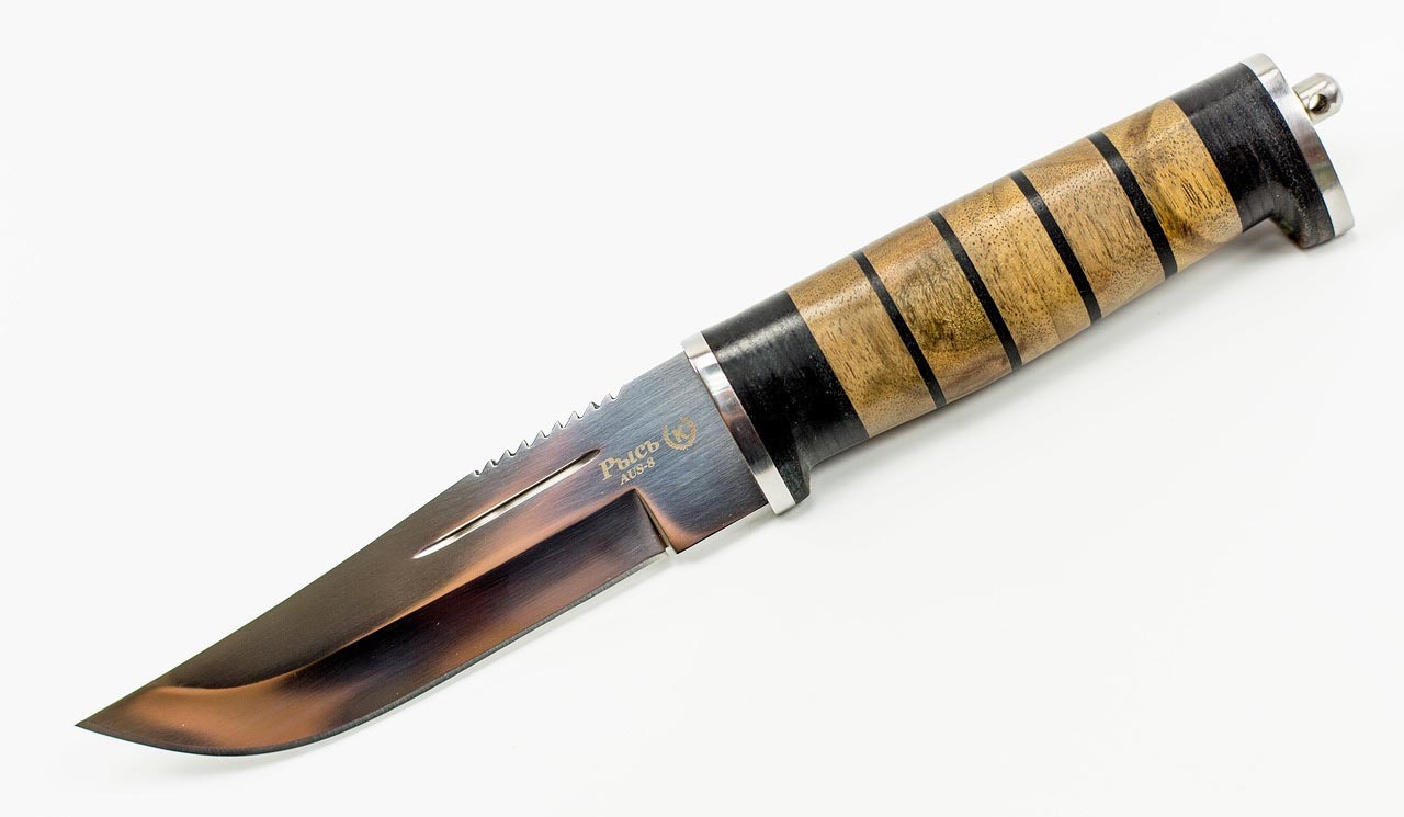 Нож Рысь, сталь AUS-8, кожа и орех