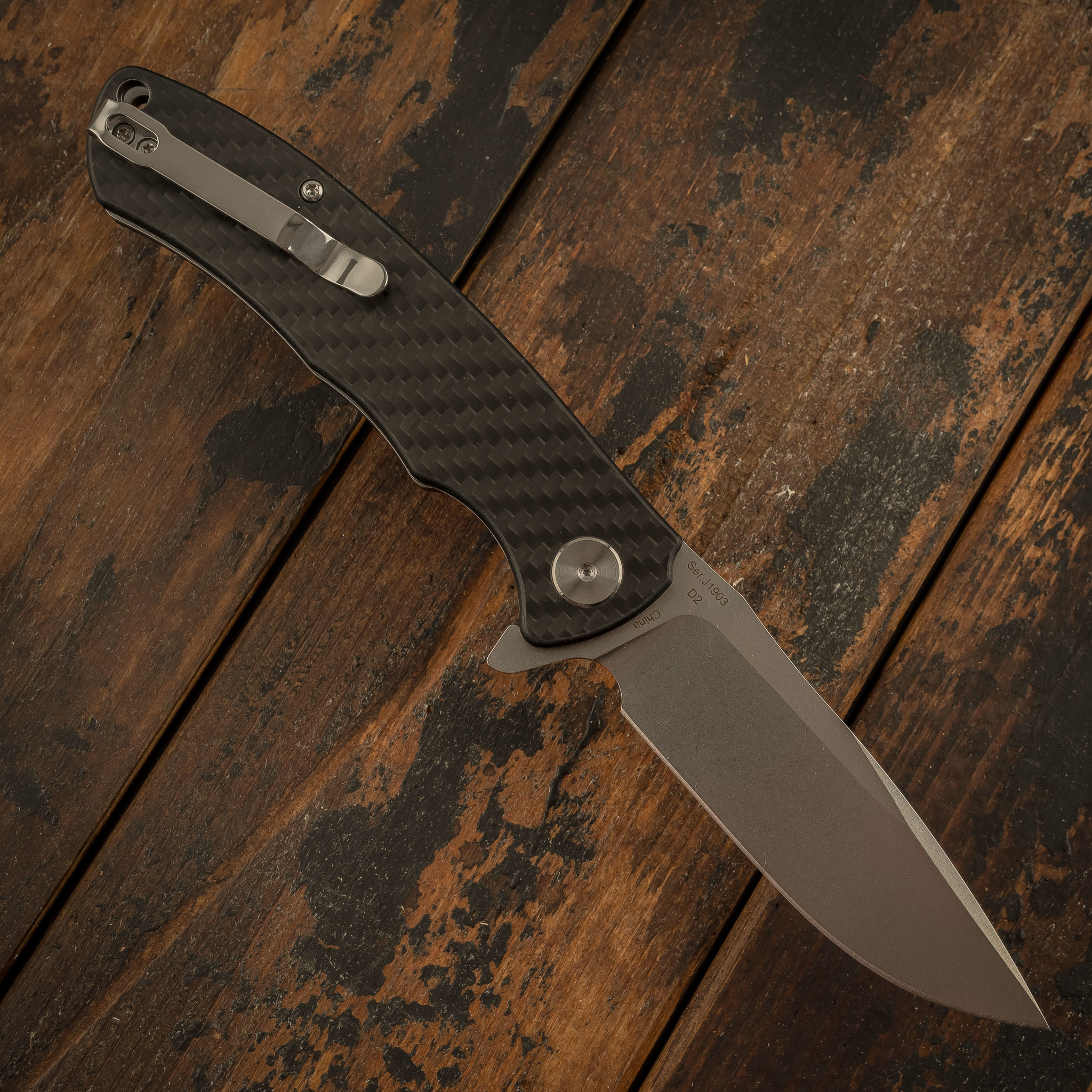 Складной нож CJRB Taiga, сталь D2, карбон - фото 4