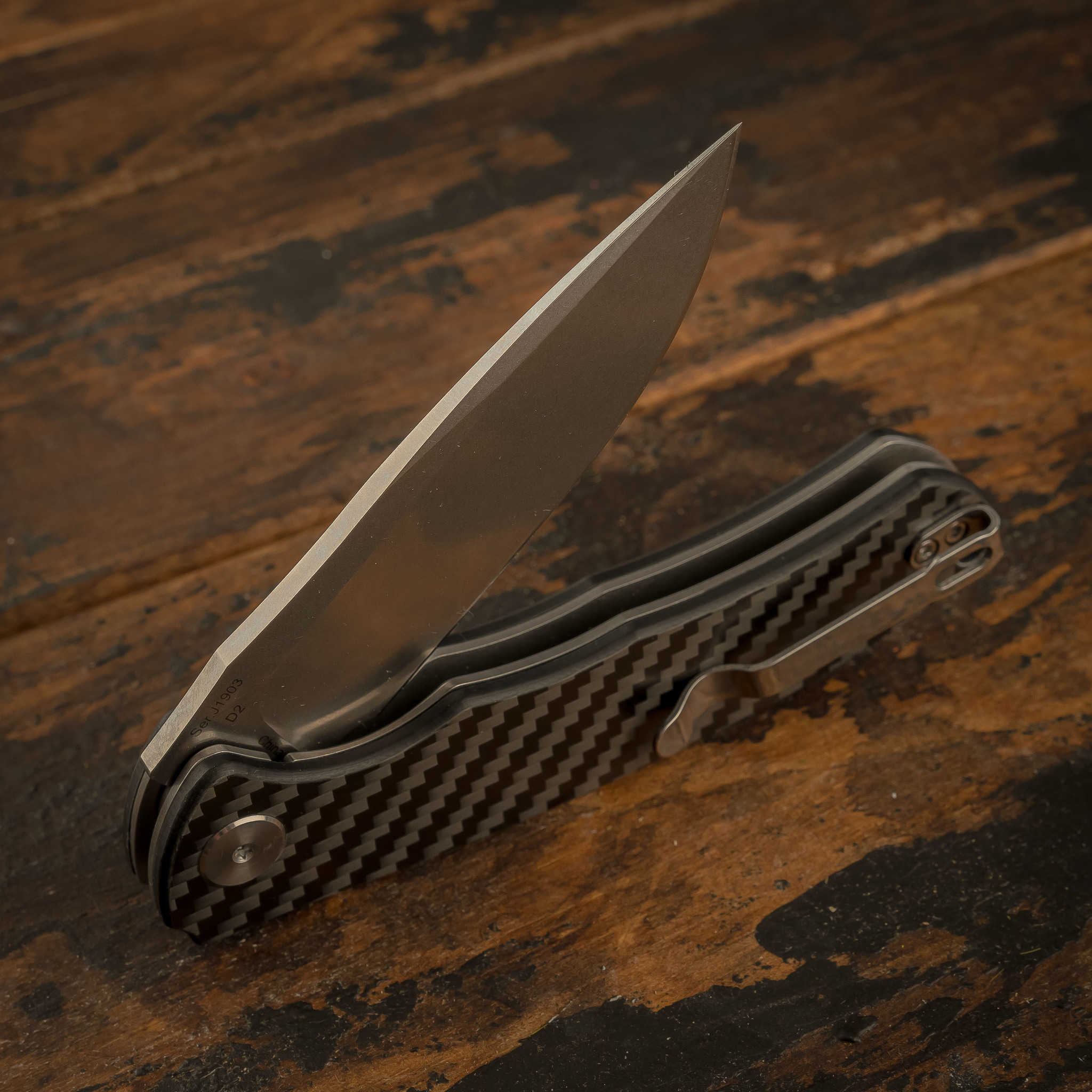 Складной нож CJRB Taiga, сталь D2, карбон - фото 5