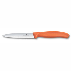 Фото Нож для овощей серрейтор Victorinox Swiss Classic 10 см, нержавеющая сталь, рукоять пластик, оранжевый