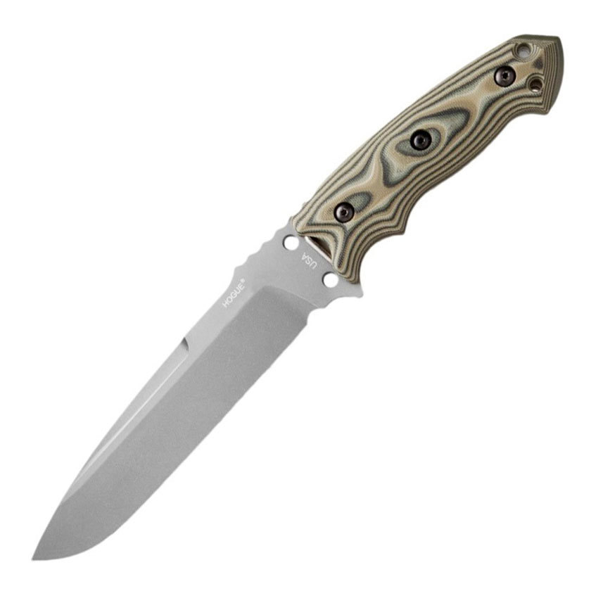 фото Нож с фиксированным клинком hogue ex-f01 stone-tumbled, сталь a2 tool steel, рукоять стеклотекстолит g-mascus®