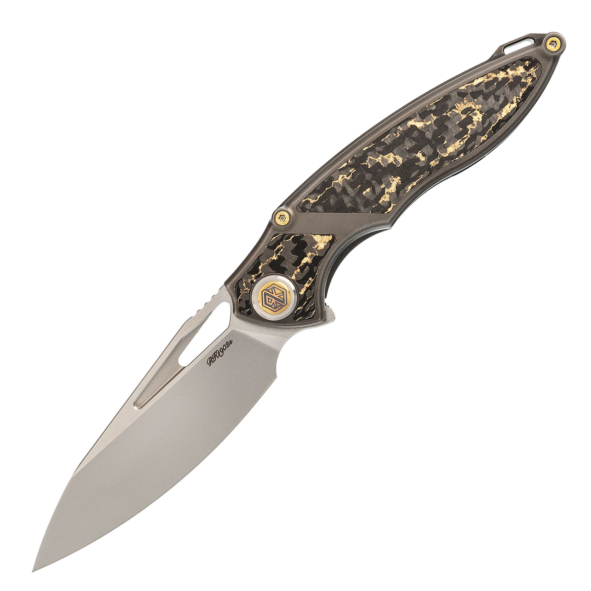 Нож складной RK1902s Rikeknife, сталь M390, рукоять Gold Carbon fiber