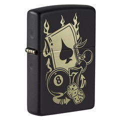 Фото Зажигалка ZIPPO Gambling Design с покрытием Black Matte, латунь/сталь, чёрная, матовая, 36x12x56 мм